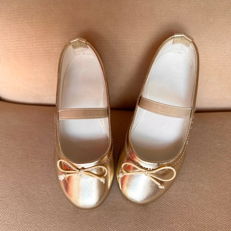 Gold Bow Ballerina Flats for Kids