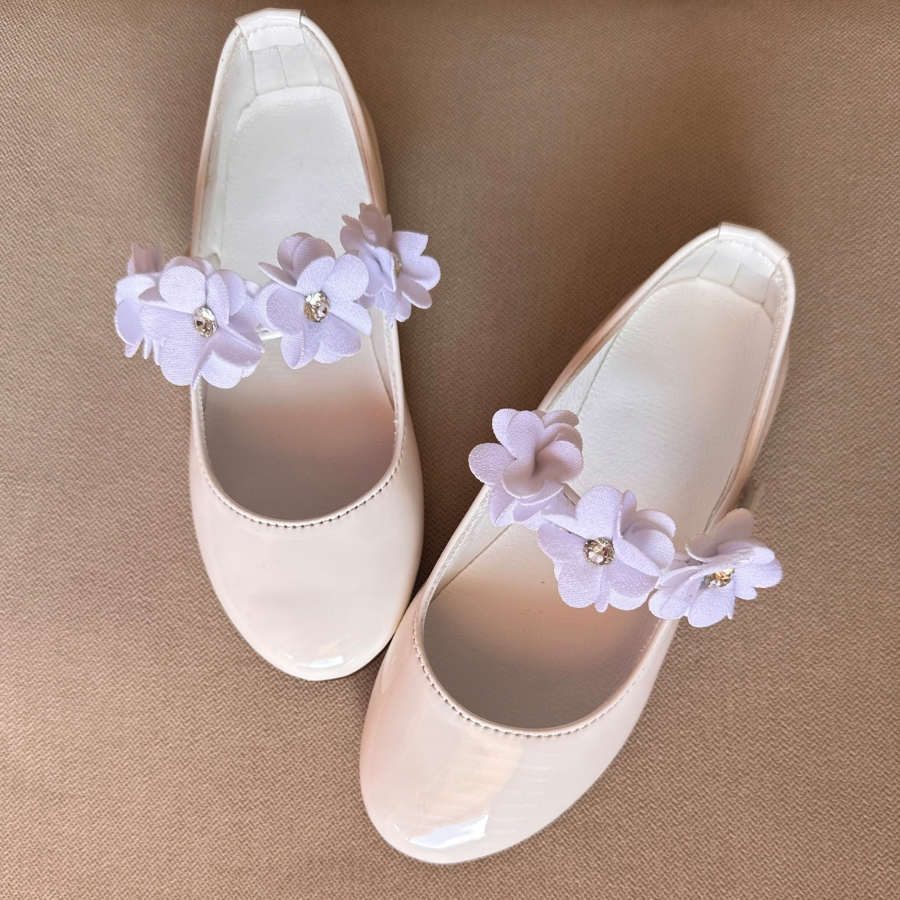 White Floral Ballerina Flats for Kids