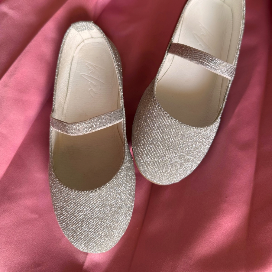 Silver Glitter Ballerina Flats for Kids