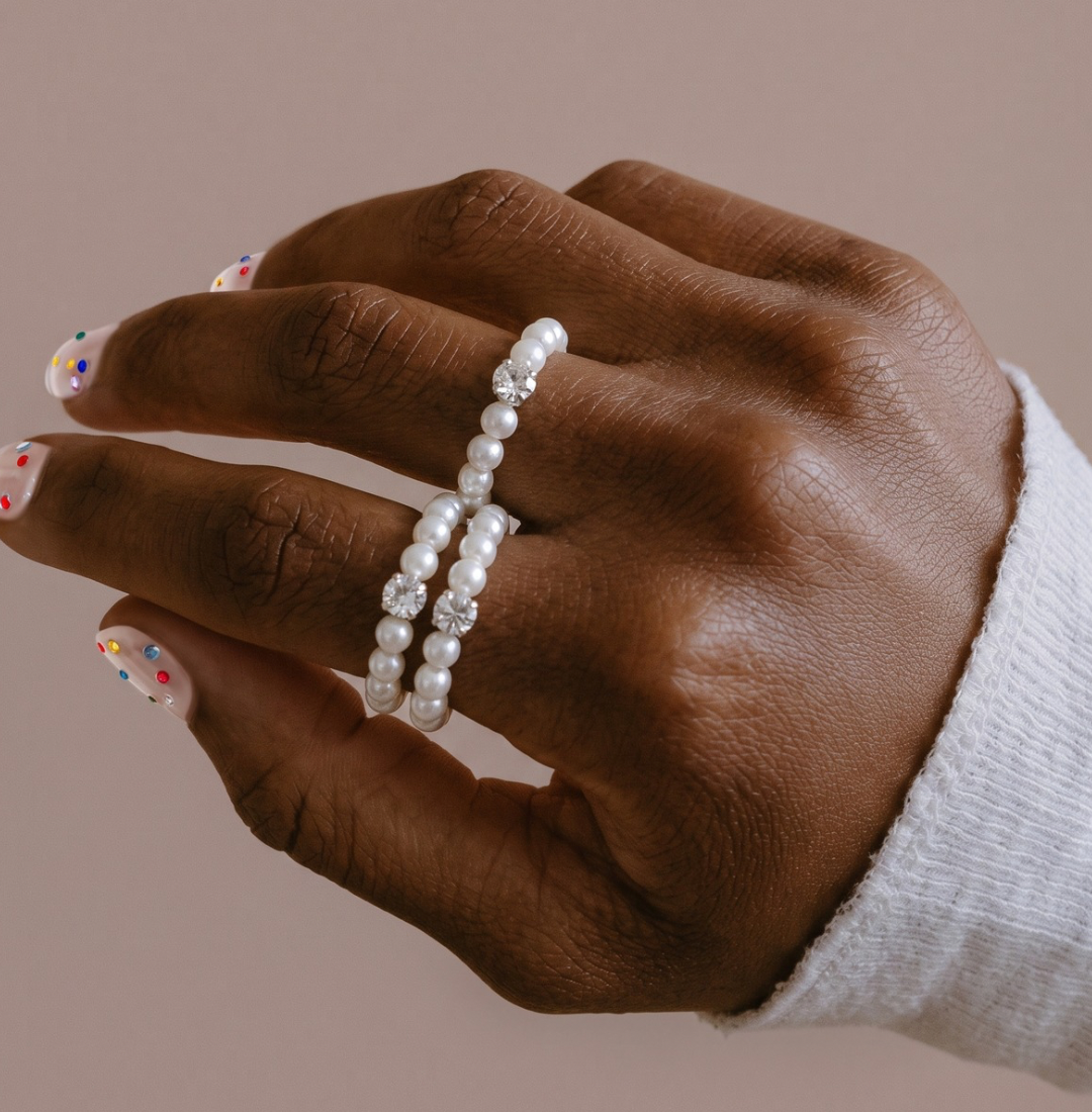 Crystal Pearl Ring (Set of 2)