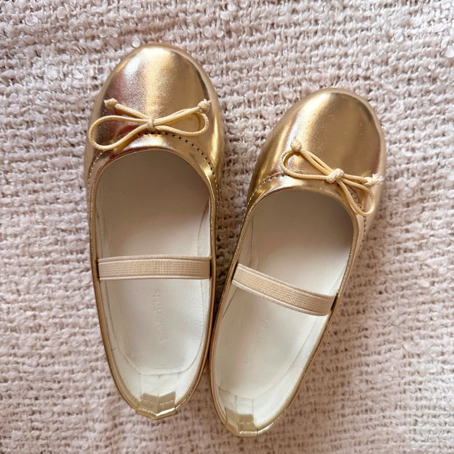 Gold Bow Ballerina Flats for Kids