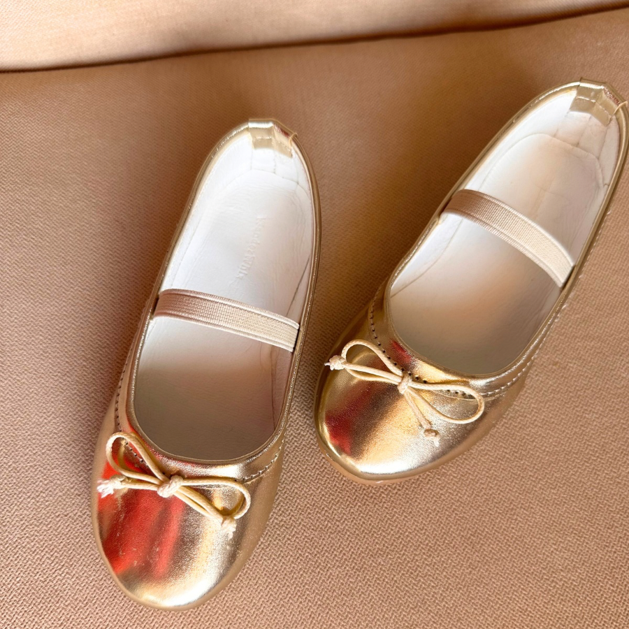 Gold Bow Ballerina Flats for Kids