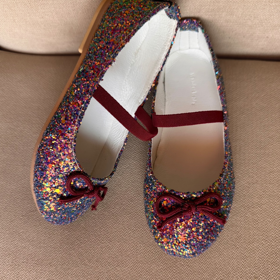 Purple Multicolor Glitter Bow Ballerina Flats for Kids