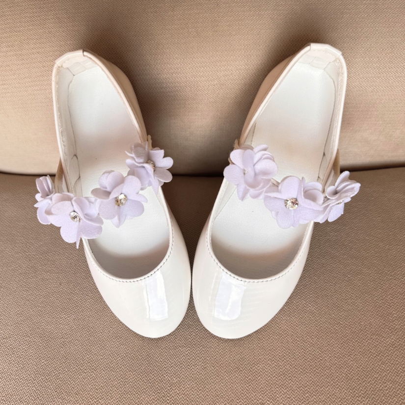 White Floral Ballerina Flats for Kids