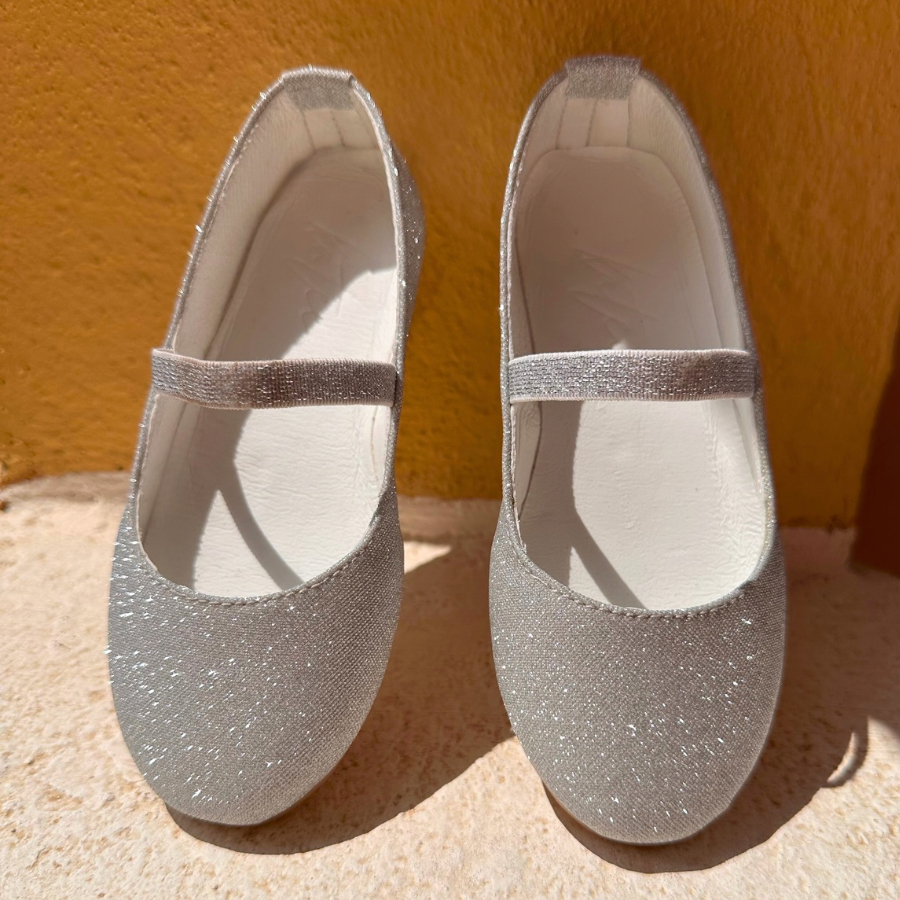 Silver Glitter Ballerina Flats for Kids