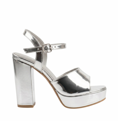 BELLISA METALLIC SILVER PLATFORM SANDALS