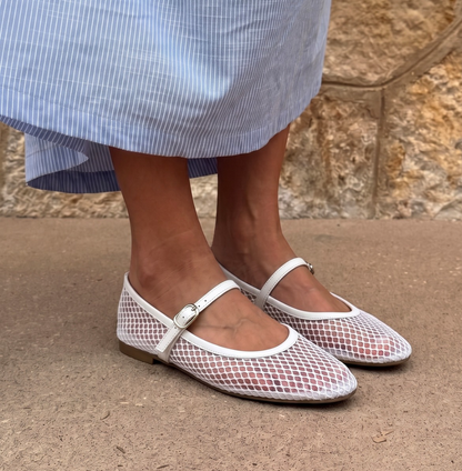 BAILATIRA WHITE FISHNET FLATS