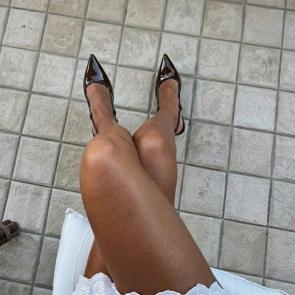 CLASICA BROWN SLING-BACK KITTEN HEELS