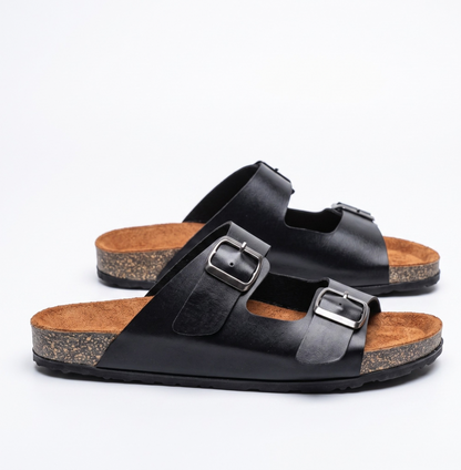 TERRA BLACK DOUBLE STRAP SANDALS