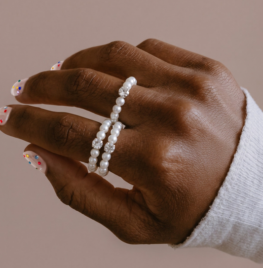 Crystal Pearl Ring (Set of 2)