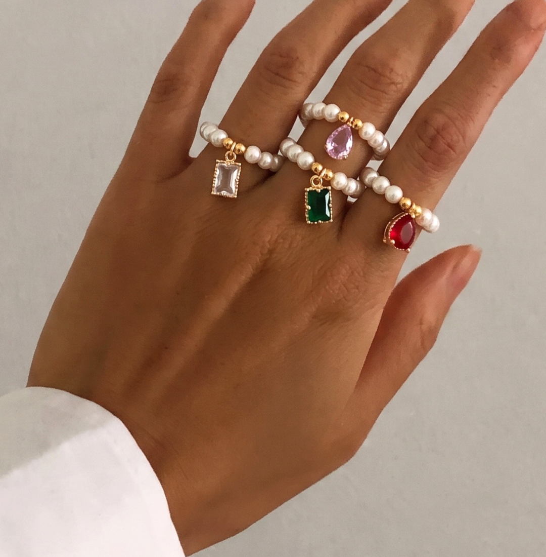 Pearl Charm Ring (Set of 4)
