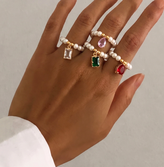 Pearl Charm Ring (Set of 4)