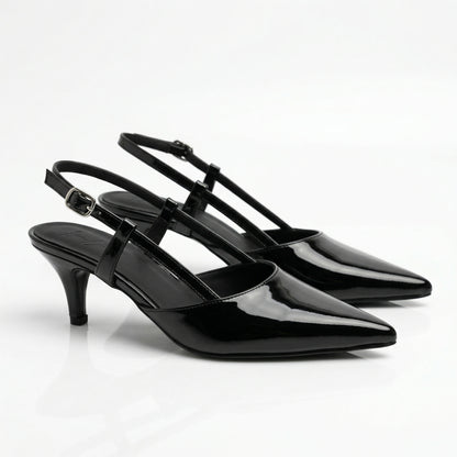 CLASICA BLACK SLING-BACK KITTEN HEELS