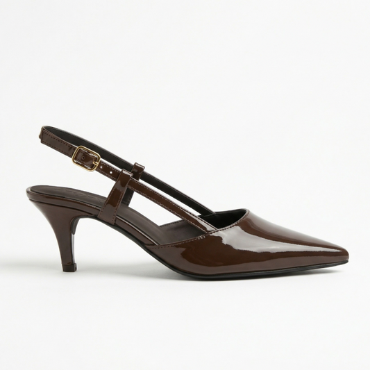 CLASICA BROWN SLING-BACK KITTEN HEELS