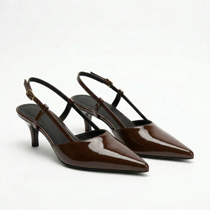 CLASICA BROWN SLING-BACK KITTEN HEELS