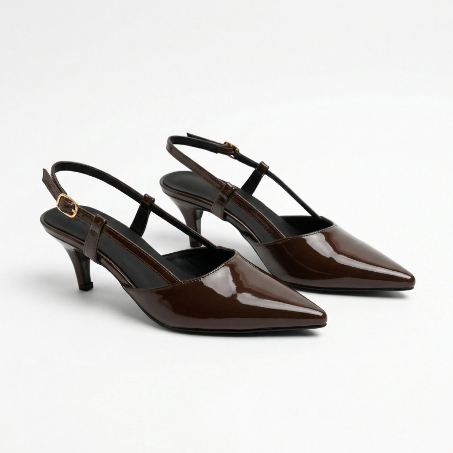 CLASICA BROWN SLING-BACK KITTEN HEELS