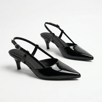 CLASICA BLACK SLING-BACK KITTEN HEELS