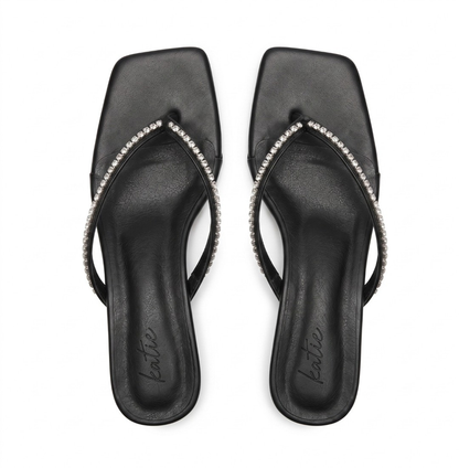 CATENA BLACK CRYSTALS THONG KITTEN SANDALS