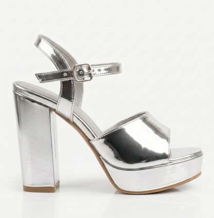 BELLISA METALLIC SILVER PLATFORM SANDALS