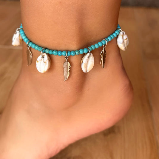 Shells & Leaves Blue Anklet