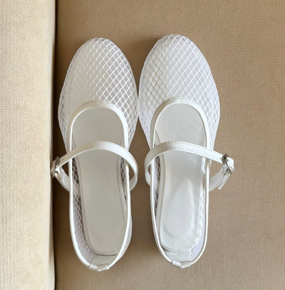 BAILATIRA WHITE FISHNET FLATS