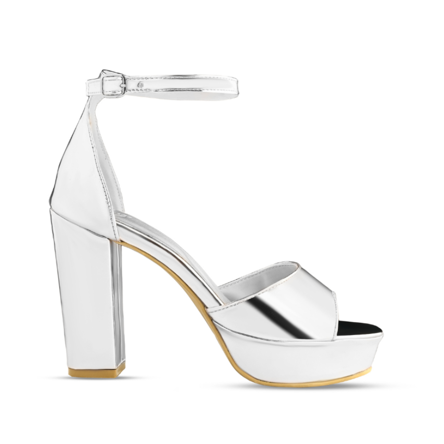 BELLA METALLIC SILVER PLATFORM HEELS