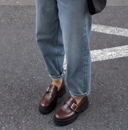 MASSIVO BUCKLED BROWN LOAFERS