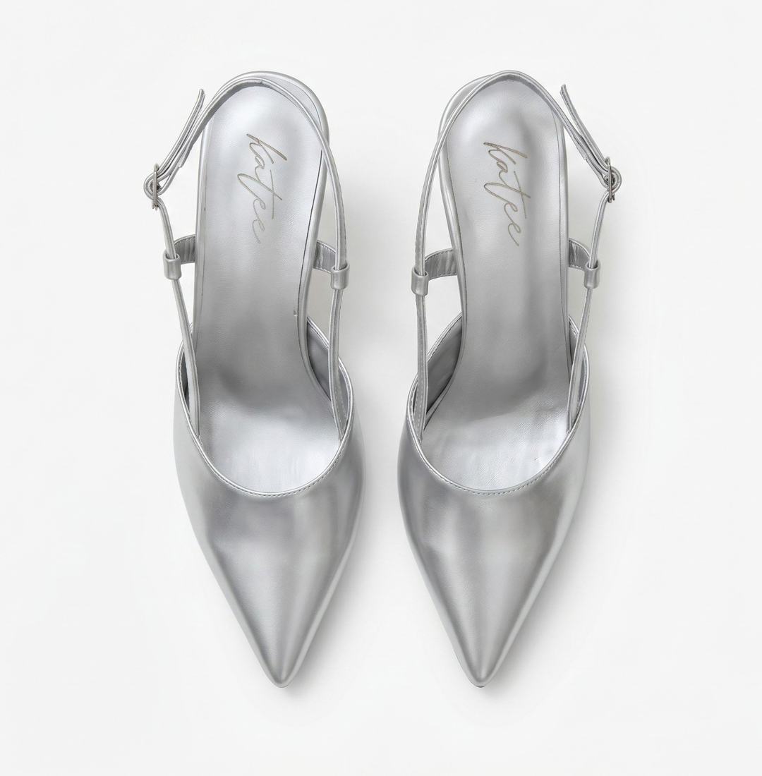 CLASICA SILVER SLING-BACK KITTEN HEELS