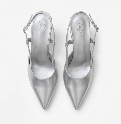 CLASICA SILVER SLING-BACK KITTEN HEELS