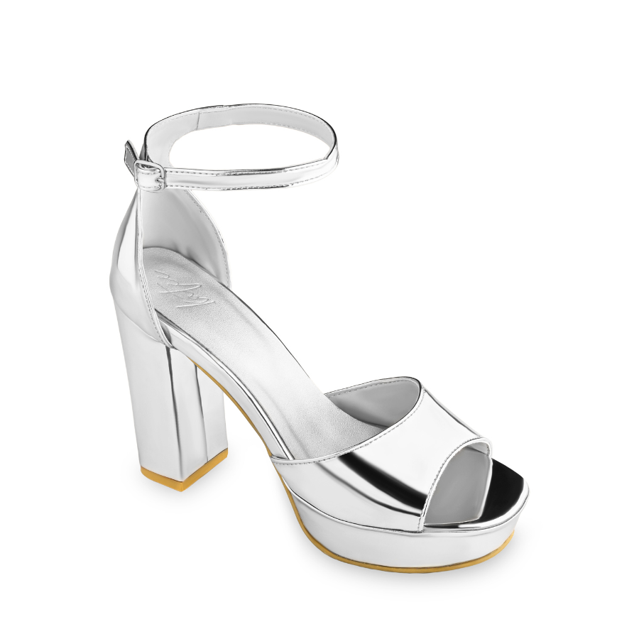 BELLA METALLIC SILVER PLATFORM HEELS